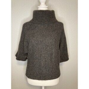 Only Mine 2-Ply Cashmere Small Women Short Sleeve Turtle Neck Crop Sweater Gray